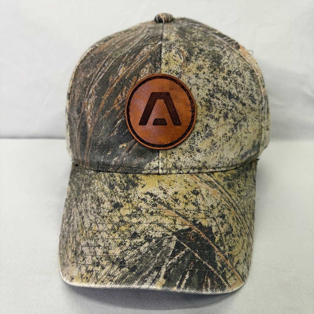 Signatures Baseball Hat Camo Mens OSFM Green Brown Leather Logo Patch